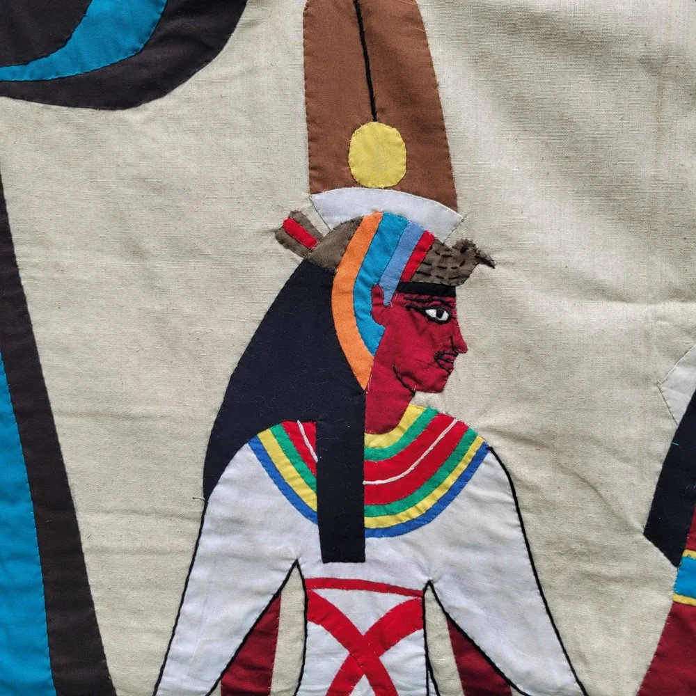 Vintage Egyptian Khayamiya Applique Wall Hanging Nefertari Handmade Art 34x35